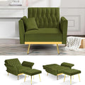 Velvet Accent Chair with Adjustable Backrest and Armrests Single Recliner Armchair with Ottoman and Golden Mental Legs for Living Room Bedroom and Waiting Room Olive Green