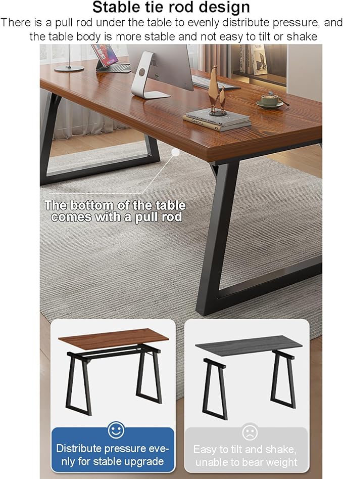 Solid Wood Computer Desk Natural Real Wooden and Metal Legs Home Office DeskIndustrial Executive Desk Workstation Modern Writing Desk Pc Table for Gaming Work Study