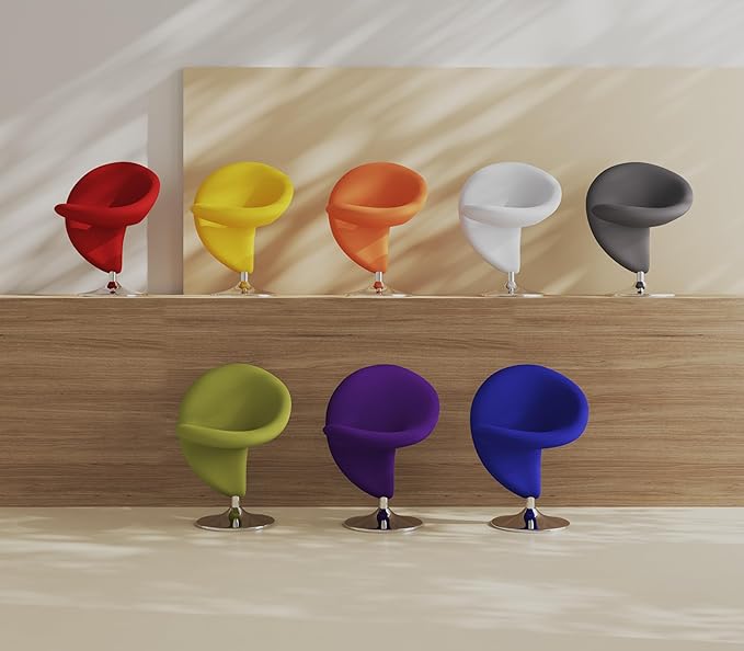 Manhattan Comfort Curl Swivel Accent Chair Set of 1 with 360° Turn Fully Assembled Upholstered in Wool Blend Modern Ergonomic Design with Polished Chrome Base Set of 1 Orange