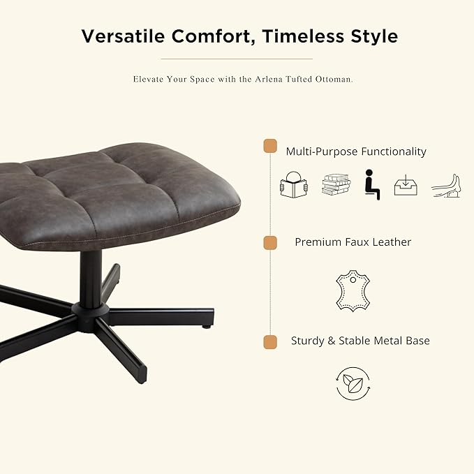 Roundhill Furniture Arlena 2-Piece Seating Set Faux Leather Tufted Accent Chair and Ottoman Brown