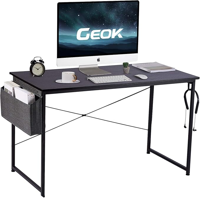 GEOK Writing Computer Desk 47 Inch Sturdy Gaming Desk Home Office DeskStudent Table with Storage Bag Laptop Desk