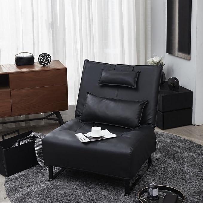 Accent Chair Tv Chair Living Room Chair Lazy Recliner Comfortable Fabric Leisure Sofa Modern High Back Armchair Balcony Study Reading Corner Chair Black