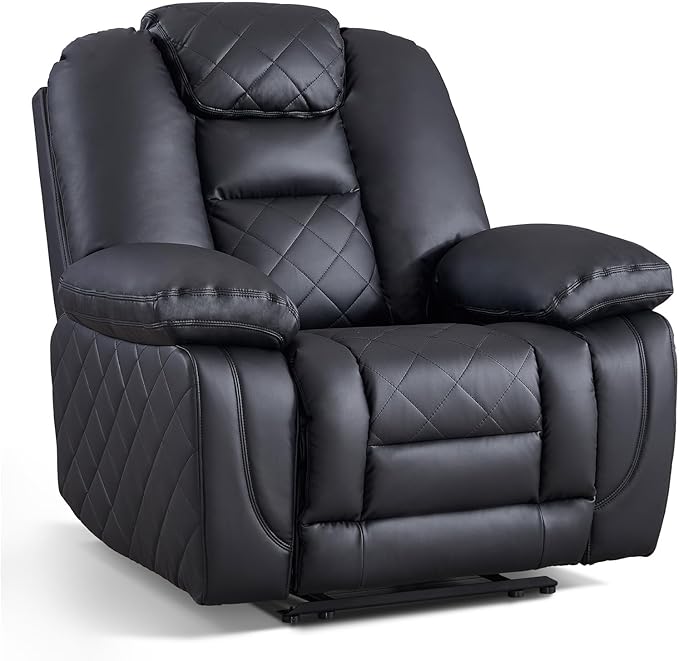 CANMOV Faux Leather Manual Recliner Chair Single Sofa Chair with Comfortable Armrest and Backrest Home Theater Seating for Living Room Bedroom Black