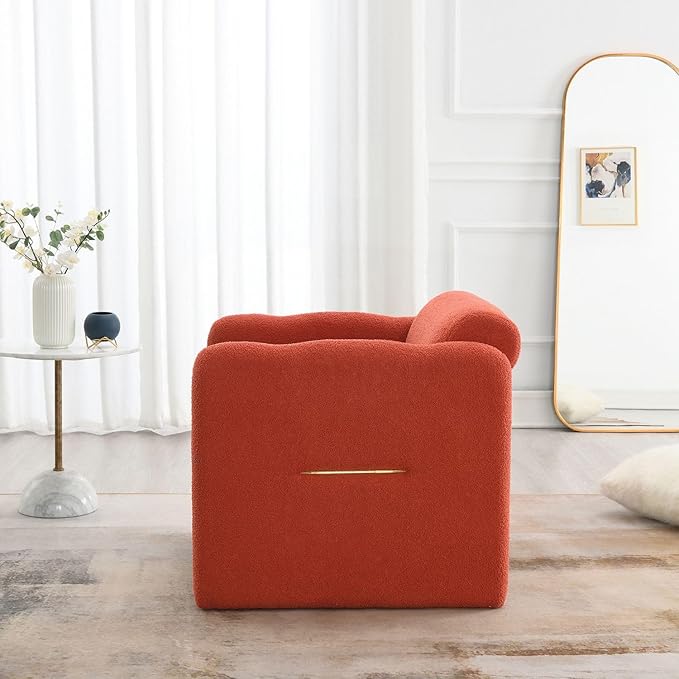 Arm Chair with Waved arms Metal Decoration on Both Side arms Accent Chair for Primary Living SpaceReading Chair Living Room Bedroom Teddy Fabric