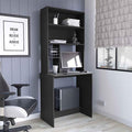 Computer Desk with Hutch 5 Storage Shelves and Lower Shelf Wide Compact Writing Desk for Home Office and Remote Learning Space-Saving Black Study Table for Bedroom