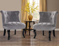 HULALA Home Velvet Accent Chair Set of 2 Modern Upholstered Fabric Armless Wingback Chair with Solid Wood Legs Comfy Tufted Vanity Club Chair for Reading Living Room Bedroom Guest Room Grey