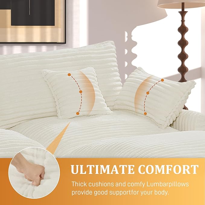 74 Cloud Couch Small Modern Modular Sectional Sofa with Ottoman &amp 4 Throw Pillows L-Shaped 3-Seater Deep Seat Corduroy Sofa Comfy Couch for Living Room Apartment Bedroom Office Beige