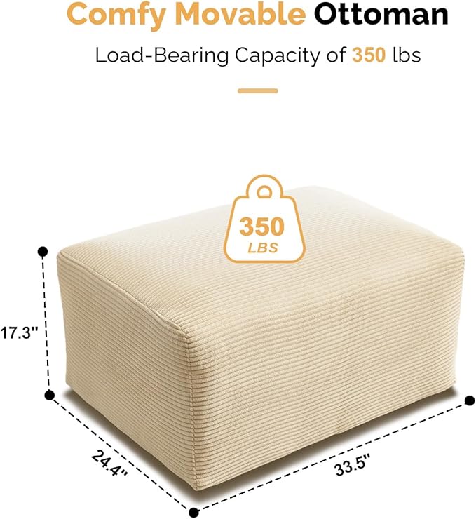 VINGLI Movable Ottoman for Corduroy Cloud Sectional Couches Cream