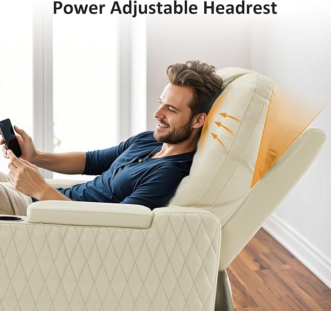 MCombo Zero Gravity Oversized Power Recliner Chair for Adults with Power Headrest &amp LED Light Faux Leather Recliner Chair for Living Room &amp Home Theater USB Port Armrest Storage HTS401