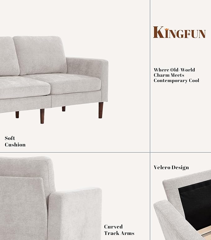 Kingfun 3 Seater Sofa with Loveseat Chenille Couch Mid Century Modern Couches with Solid Wood Legs for Living Room &amp Bedroom Grey