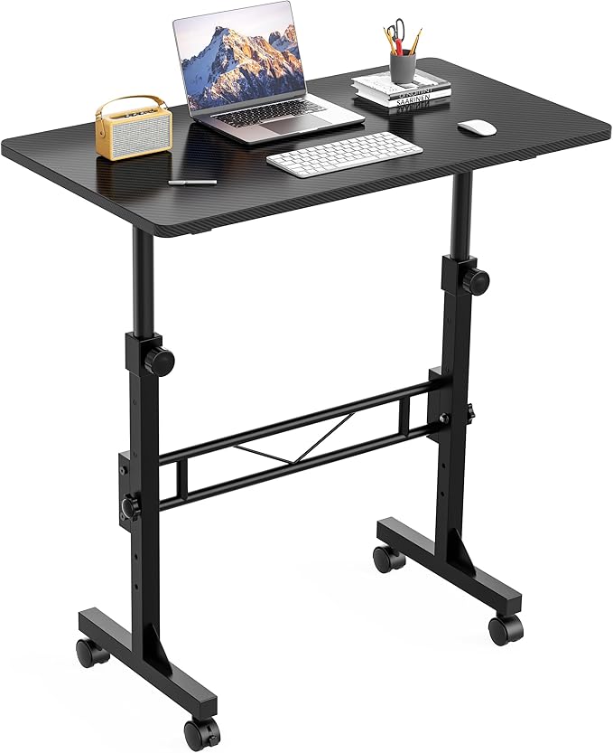 HOMIDEC Standing Desk 32 Inch Portable Small Desk Adjustable Height Rolling Home Office Desks with Wheels Sit Stand Desk for Bedroom Walking Pad Home Office Small Space Black
