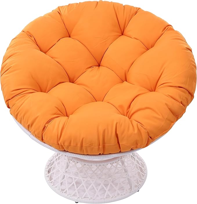 360° Swivel Papasan Chair - 350lbs Capacity Indoor/Outdoor Wicker Lounge Chair with Thick Cushion Modern Accent Chair for Living Room Bedroom Patio (White &amp Orange)