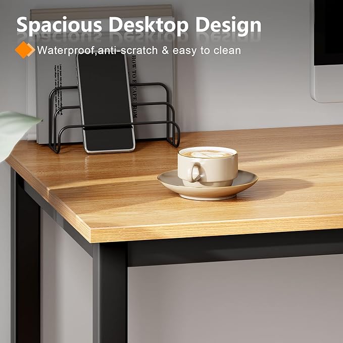 Need 31 Inch Small Computer Desk Modern Simple Style Writing Desk for Home Office Basic PC Work Desk with Black Metal Frame Teak