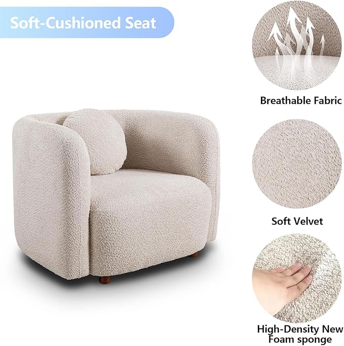 Set of 2 Oversized Accent Chairs Modern Boucle Lounge Chairs for Living Room Minimalist Japandi Seating with Thick Cushion Cozy Upholstered Armchairs for Bedroom Apartment Small Spaces Beige