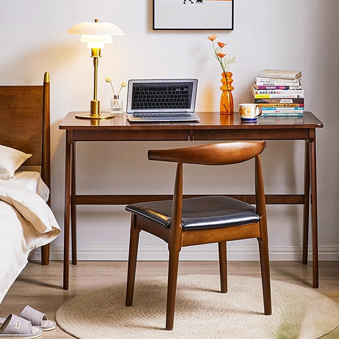 Wood Writing Desk with 2 DrawerHome Office Desk for Small Spaces Study Desk PC Table Workstation (Walnut 39.4x23.6x29.5)