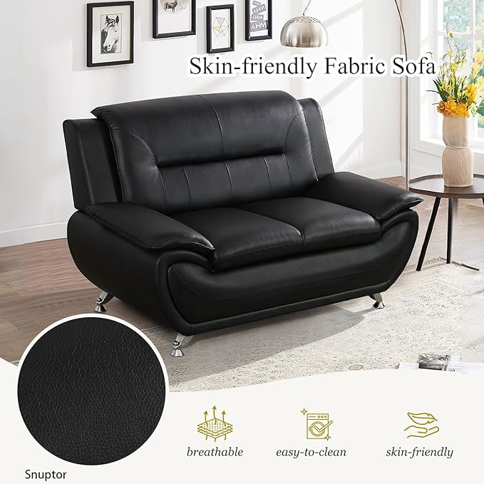 Leather Loveseat Sofa60 Love Seat Couch for Living RoomModern Leather Couch with Metal LegsSmall Love seat Sofa for ApartmentBedroomOfficeDormLounge(Black)