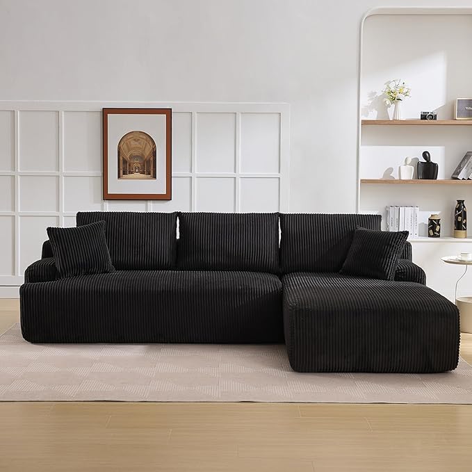 Sectional Cloud Boneless Couch 106 Modern Comfy L-Shape Corner No Assembly Required Convertible Compression Sleeper Modular Sofa with Corduroy Fabric Deep Seat Loveseat + Chaise for Living Room