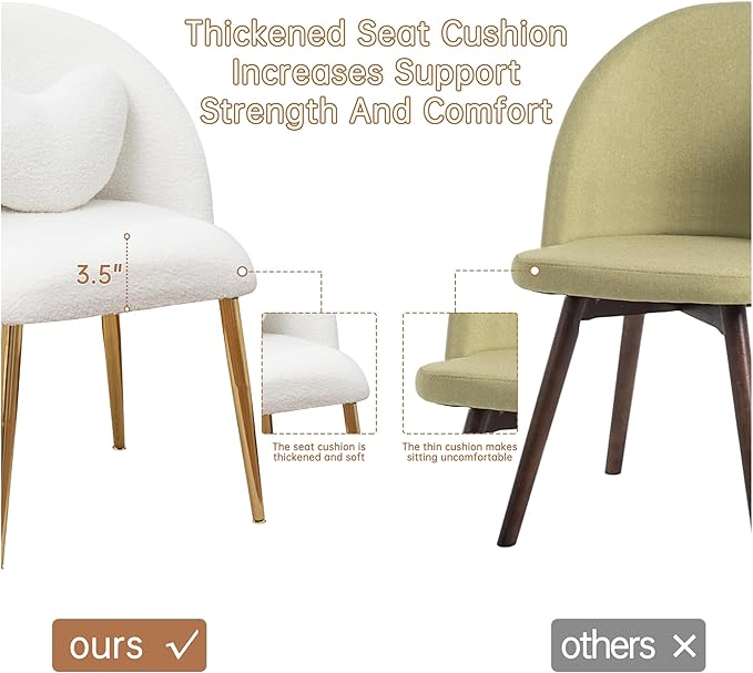Vanity ChairAccent Makeup Comfy Cute Desk Girls Fluffy Chairs for Bedroom No Wheels Gold Metal Legs Stool (Teddy Beige)