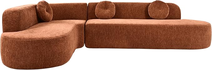 122'' Curved Design Sectional Sofa Extra Large Sectional Sofa Soft Fabric Upholstery 5-Seater Sectional Couches with Three Round Cushions High-Resilience Foam for Ultimate Comfort (Orange/019)