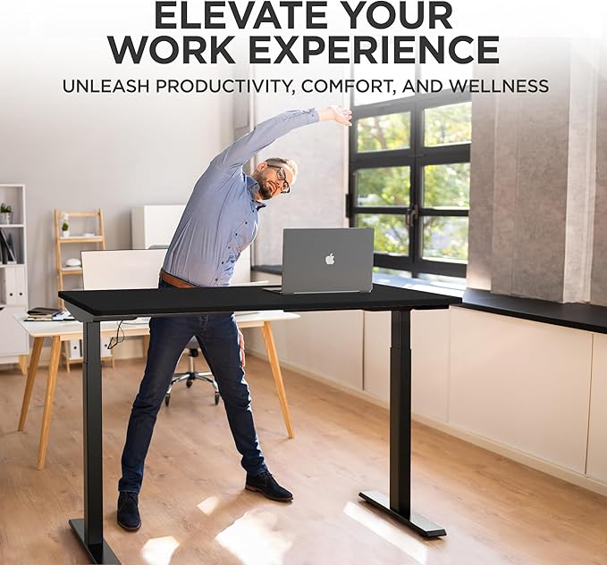Rise UP Dual Motor Electric Standing Desk 48x30 Black Desktop Premium Ergonomic Adjustable Height sit Stand up Home Office Computer Desk Table Motorized Powered Modern Furniture Small Standup Table