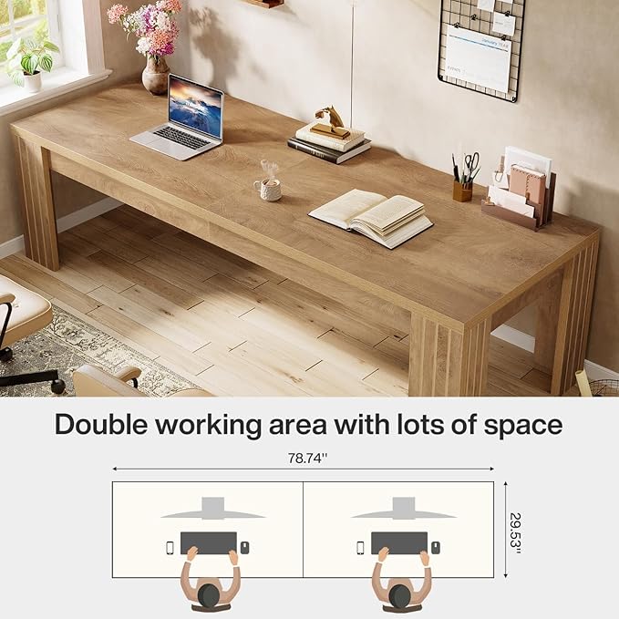 Tribesigns Two Person Desk 78.7-Inch 2 Person Gaming Desk Extra Long Farmhouse Double Computer Desk for Home Office Rustic Brown