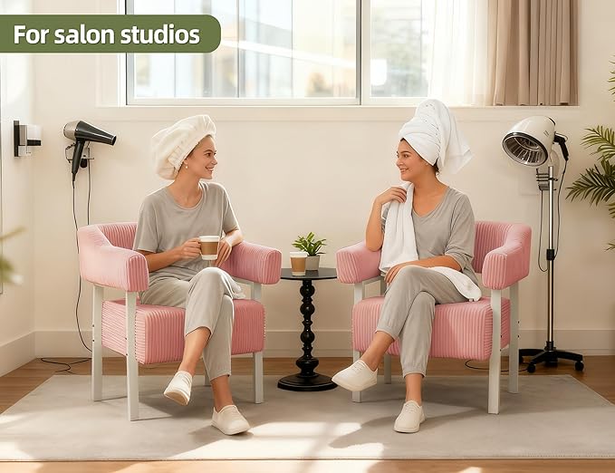 Mistpeople Corduroy Barrel Accent Chair Modern Upholstered Armchair with Metal Legs Cozy Corner Chair for Living Room Bedroom Vanity Office Reading Nook Pink Whiteleg