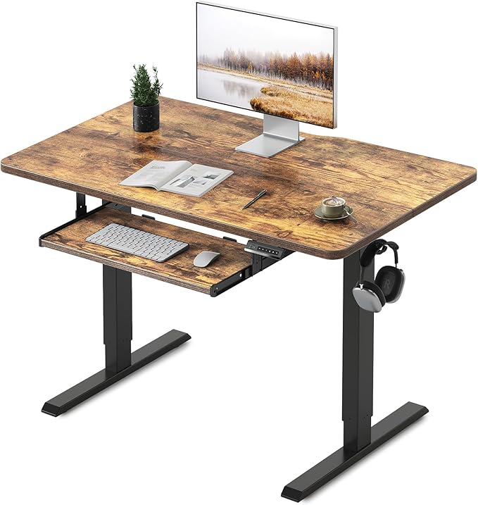 FEZIBO Standing Desk with Keyboard Tray 40 x 24 Inch Adjustable Height Sit Stand Desk with Memory Presets for Home Office Ergonomic Computer Workstation Rustic Brown