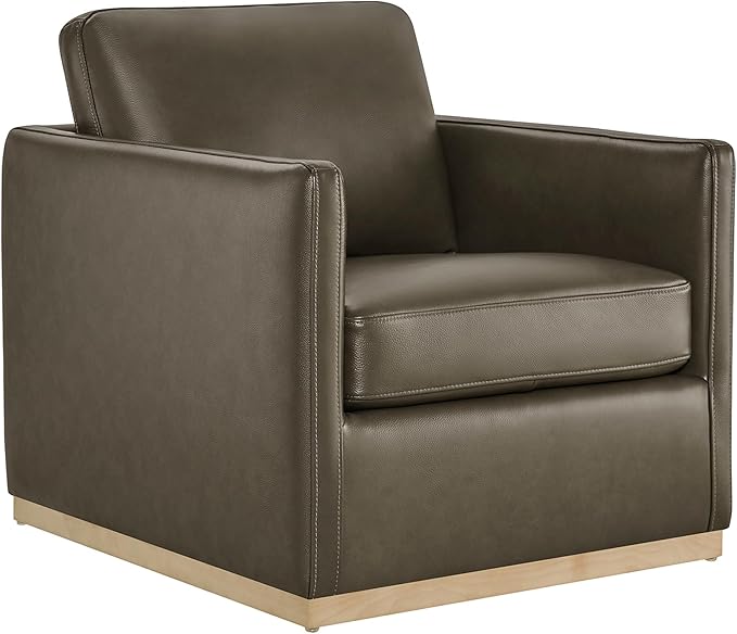 CHITA Genuine Leather Swivel Accent Chair FSC Certified Mid Century Modern Arm Chair for Living Room and Bedroom Fully Assembled Mink Brown