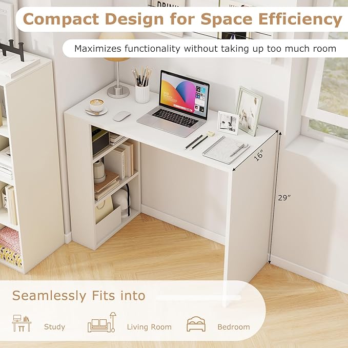 Tangkula Small Computer Desk 36 Inch Home Office Desk with Bookshelf Student Teen Study Writing Desk Modern Simple Laptop Workstation Vanity Table for Small Space (White)