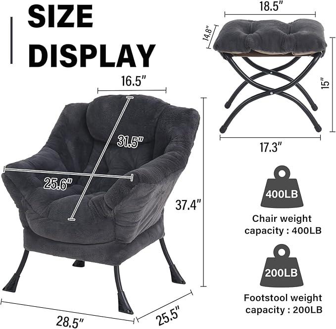 Lazy Chair with Ottoman Modern Accent Chair Lounge Leisure Sofa Chair with Armrests Reading Chair and Folding Footstool for Living Room Bedroom Office Plush Navy