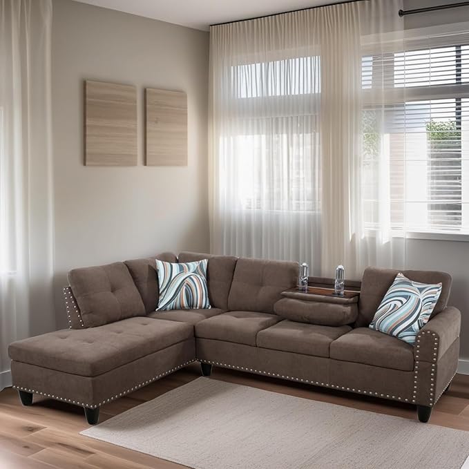 L-Shaped Sectional Sofa Modern Sectional Couches Home Sofas for Living Room with Movable Chaise Modular Living Room Sets Furniture for Apartment Bedroom &amp Office Brown
