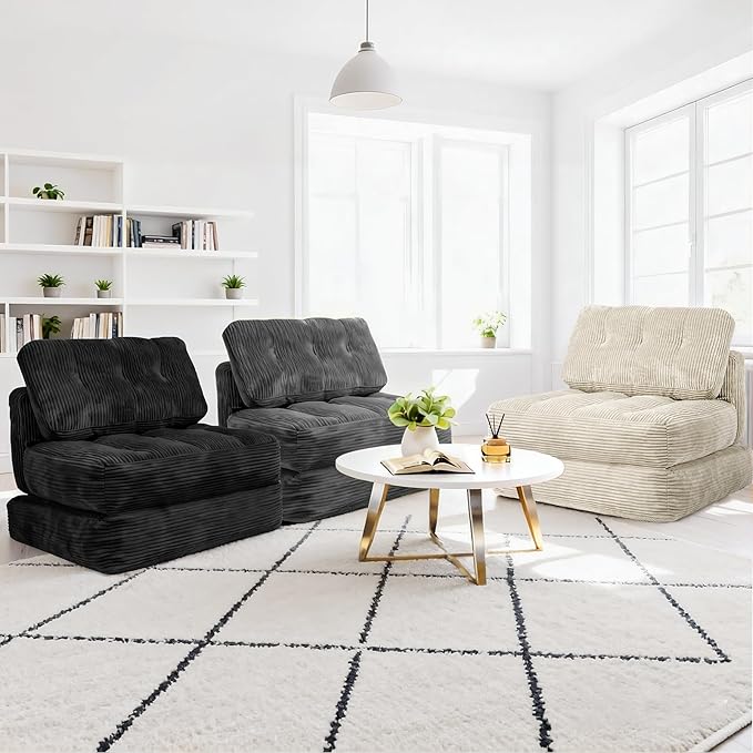 Art3d Folding Sofa Bed Convertible Sleeper Sofa Bed with Pilow &amp Back Support 3 in 1 Long Futon Boneless Couch Comfy Floor Couch for Living Room Bedroom Dark Gray