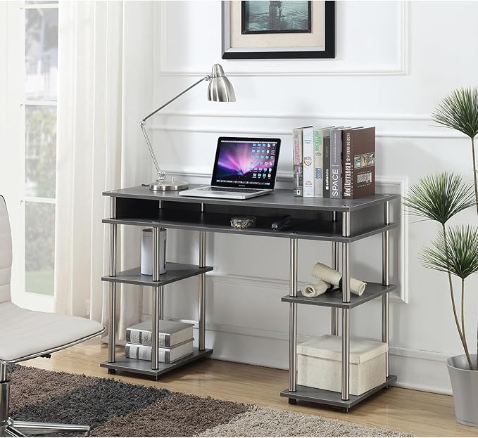 Maykoosh Home Office Desk with Shelves - Corner Desk Computer Table - 47 x 15.75 - Charcoal Gray