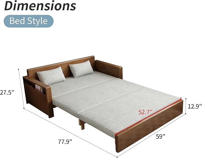 59 Convertible Sofa Sleeper with StorageGrey Cushion Sectional Sleeper Sofa with Reversible ChaiseSolid Wood Sofa Bed 3 in 1 Pull Out Couch Bed for Living RoomApartment (Walnut (Color))