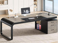 Itaar 70.9 Executive Desk Large Computer Desk with Drawers and Lateral File Cabinet Office Desk with Removable Shelves Business Furniture Desk Workstation for Home Office Gray