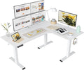 FEZIBO L Shaped Standing Desk with Triple Motors Electric Corner Desk 75 x 63 Inches Tabletop Ergonomic Computer Desk White Top