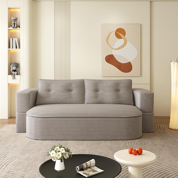 78.7 Full Size Memory Foam Couch Plush Corduroy Sofa Floor Sofa Bed with Multi Functional Blanket 2 in 1 Convertible Folding Sofa Bed for Living Room Offices No Assembly Required (Coffee)