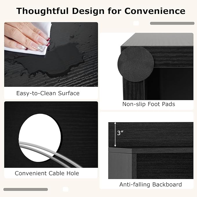 Tangkula Computer Desk with Hutch &amp Charging Station Home Office Writing Study Desk with Storage Shelves Cable Management Hole Laptop Desk Desk for Bedroom Computer Workstation (Black)
