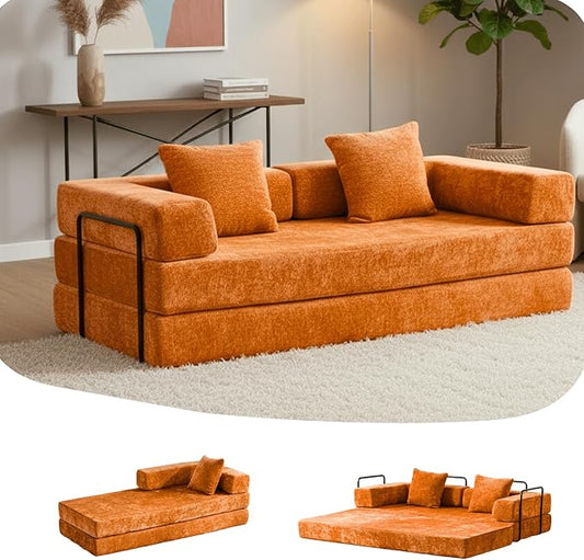 Alpen 77 Convertible Sleeper Sofa Bed with Pillow - Chenille Fabric &amp High-Density Sponge &amp Fixed-Shape Frame Modular Sofa for Living Room/Lounge/Studio Orange