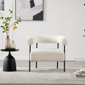 Wahson Modern Accent Chair with Black Metal Legs Boucle Upholstered Barrel Chair with Curved Backrest Small Reading Chair for Living Room/Bedroom/Office White