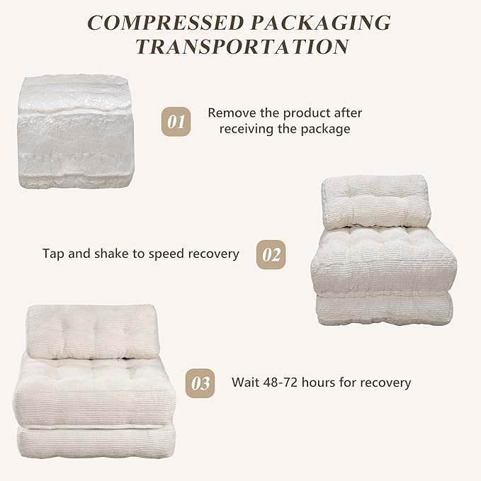 Folding Sofa BedConvertible Sleeper Chair for Adults Folding Sofa Bed Foam Filling Couch with PillowSleeper Chairs Single Size Floor MattressWhite
