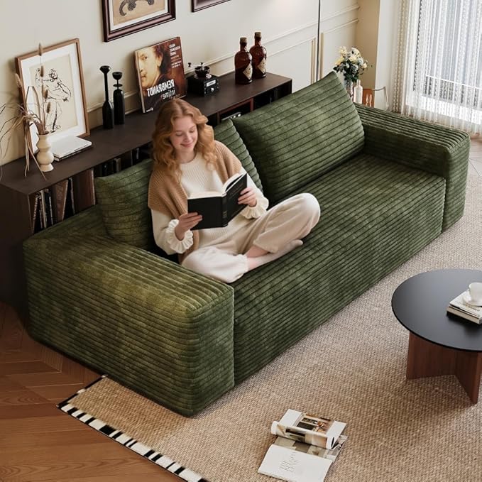 71 3Setaser SofaCorduroy FabricDeep Seat CouchesComfy Loveseat SofaNo Assembly1pcs for Living Room BedroomConference RoomApartment (Green-71)