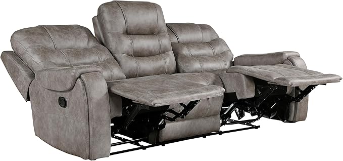 Lexicon Reclining Sofa for Living Room Double Recliner RV Couch Manual Wall Hugger Recliner Home Theater Seating Microfiber Reclining Couch 87''W Sofa Grayish Brown
