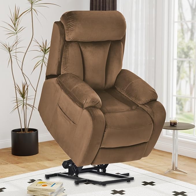 cinkehome Small Power Lift Recliner for Elderly Lift Chair Recliners Electric Recliner Chairs for Seniors Remote Control Adjustable Side Pocket (Velvet Brown)