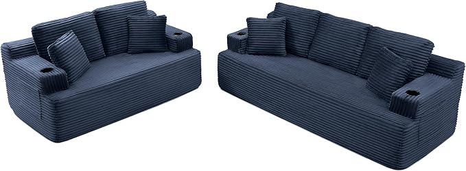 66.5 Small Cloud Loveseat Sofa in a Box Comfy Corduroy 2-Seater Boneless Couch Modern Deep Seat Sofa for Small Spaces Living Room &amp Apartment No Assembly Required (Blue 66.5 inch) | Memory F