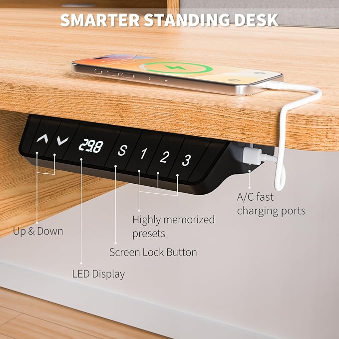 Electric Standing Desk 48 * 30 Inches Adjustable Height with 4 Drawers Double Storage Shelves Home Office Workstation Sit Stand up Desk (Nature)