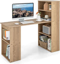 LDAILY Computer Desk with Bookshelf 48” Modern Office Desk w/ 6-Tier Storage Shelves CPU Stand Wider Base 3-in-1 Reversible Study Table Writing Desk for Home Office Bedroom Study Room (Natural)