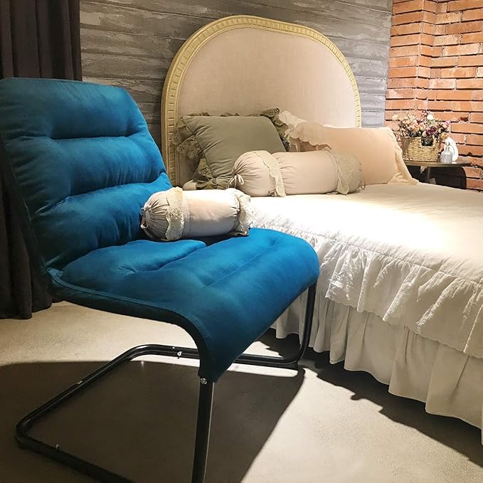 Upholstered Durable Metal Modern Chair with Soft Cushion Blue - Ideal for Bedrooms Living Rooms Dorms Indoor Spaces Accent and Lounging