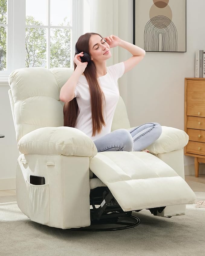 Garvee Rocking Recliner Chair 360° Swivel Rocker Chair for Living Room Upholstered Fabric Glider Nursery Chair with Side Pockets for Small Spaces q235 Steel Frame Lazy Boy Recliner Single Sofa