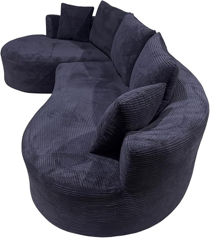 ERYE Oversized Curved Tight Backrest Sofa Floor Boneless Modular Foam Sofa Couch with Left Facing Chaise Lounge and 5 Pillows Corduroy Upholstered No Assembly Required
